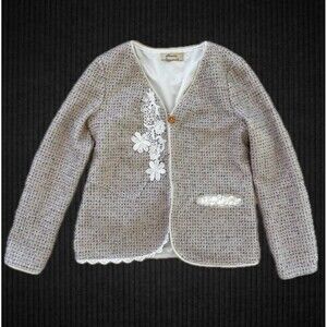 Mori Kei Women's Ruffle Lace Thin Knit Blazer Floral Embroidered Boho Otome Kei